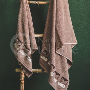 Cotton terry bath towel with leaves "LIGHT BROWN"